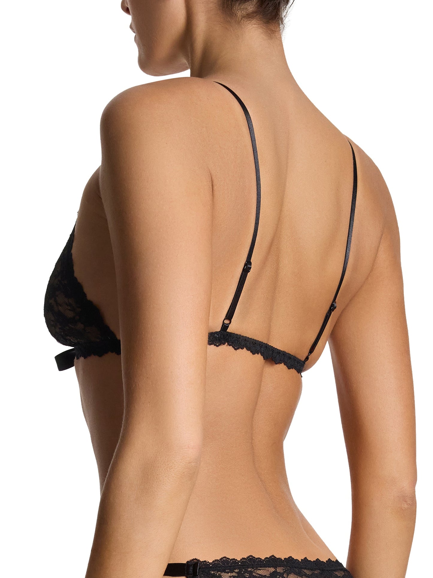 Peek-a-Boo Lace Front Tie Bralette Black