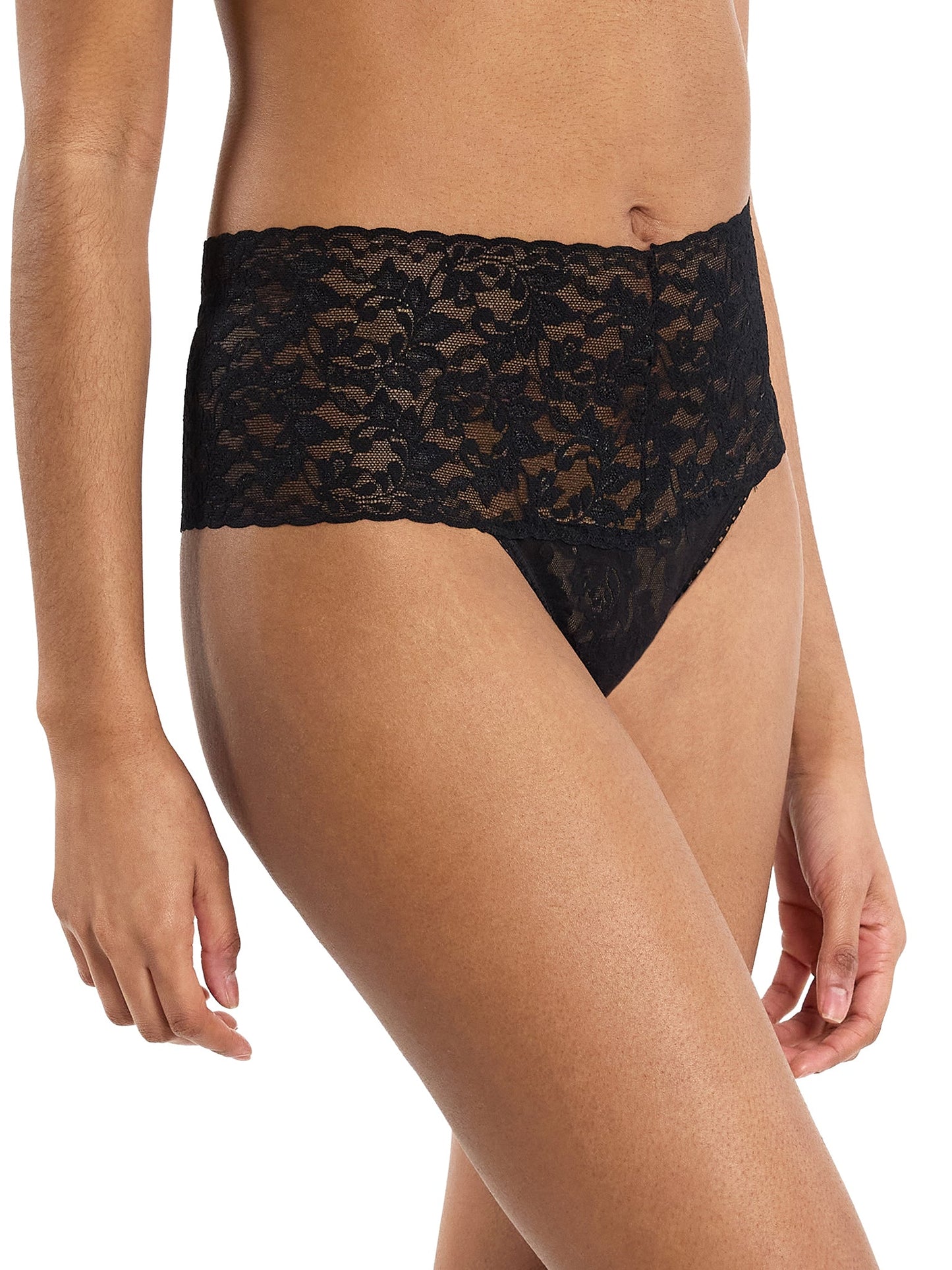 Retro Lace Thong Black