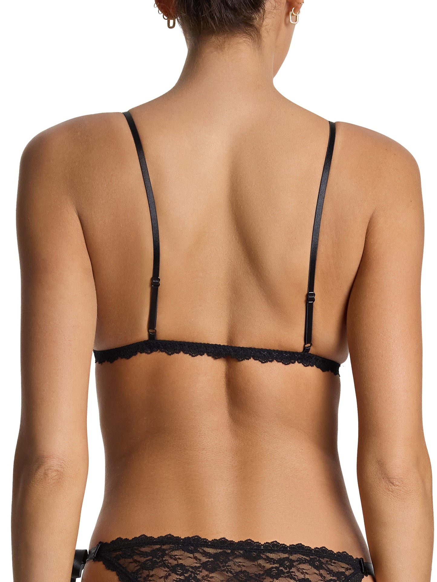 Peek-a-Boo Lace Front Tie Bralette Black