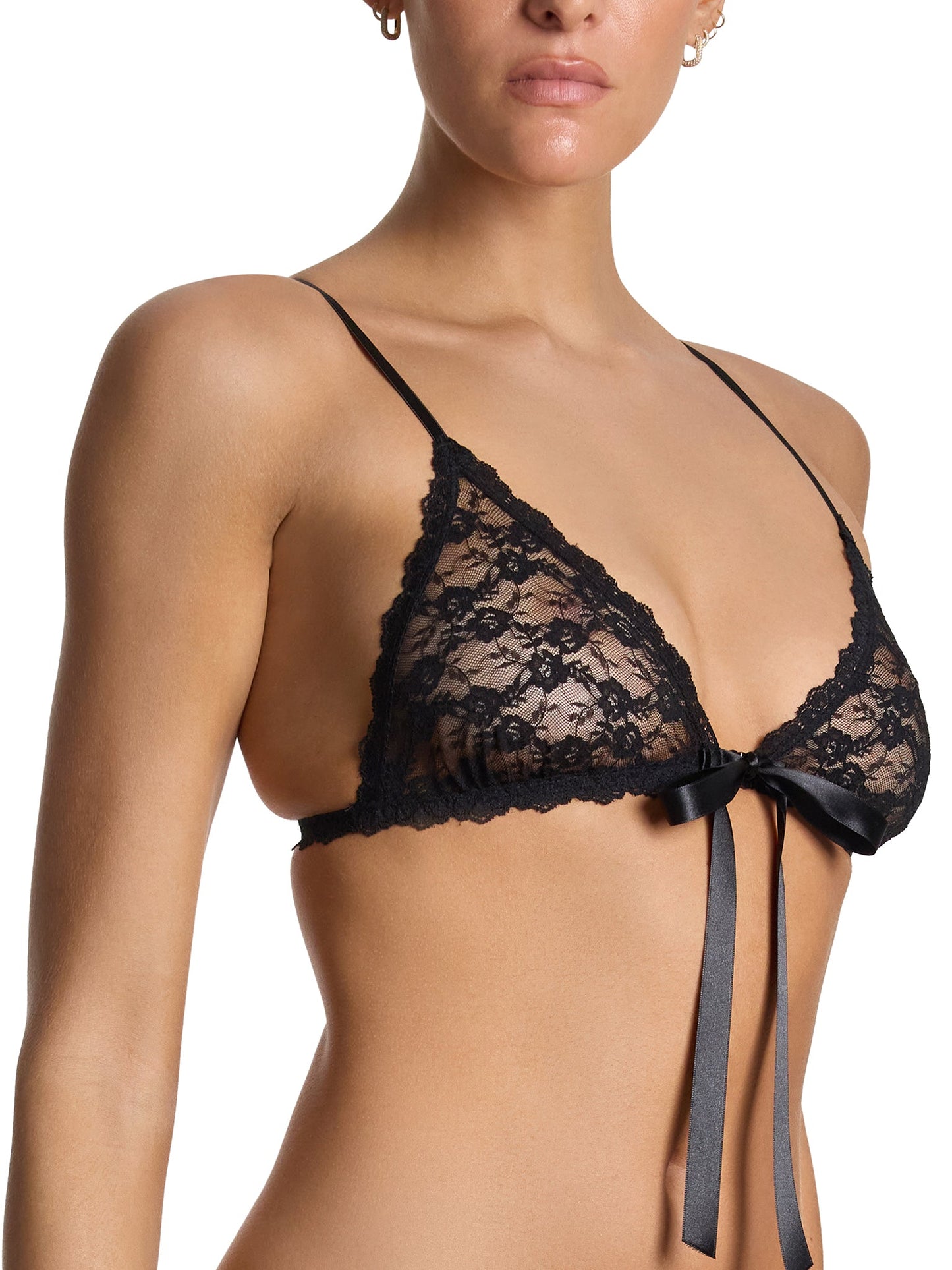 Peek-a-Boo Lace Front Tie Bralette Black